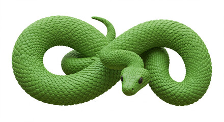 Obraz premium Green snake coiled on a white background, studio shot animal photography