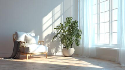 Daylight interior room empty sopyspace cosy and comfort interior decoration for creativity ideas home interior concept background