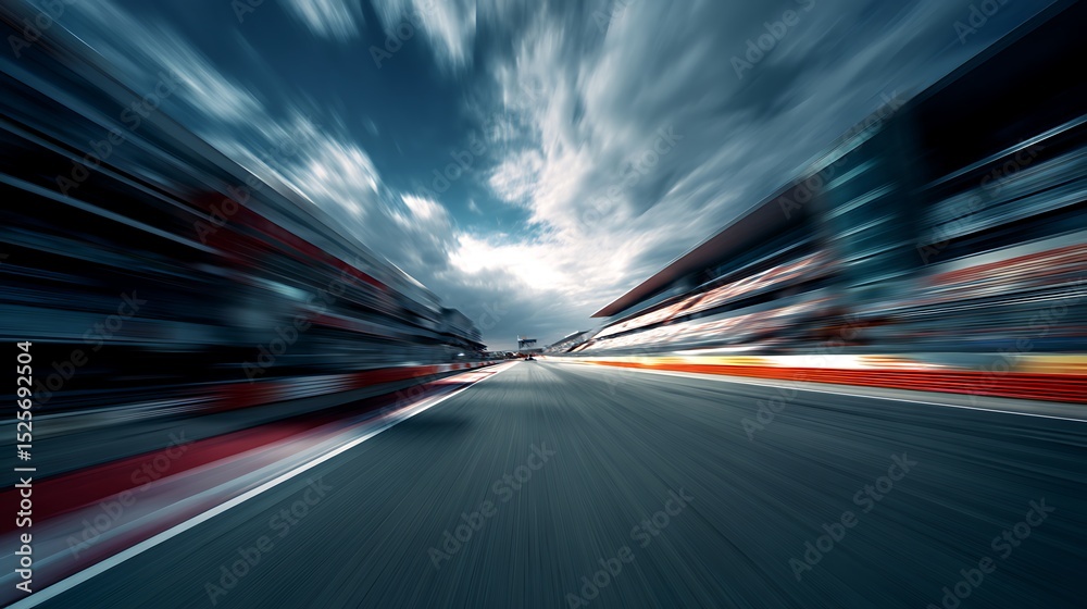 Poster dynamic blurred image of a fast-paced race track