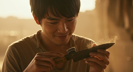 The Craftsman's Focus: Sharpening a Blade in Golden Light