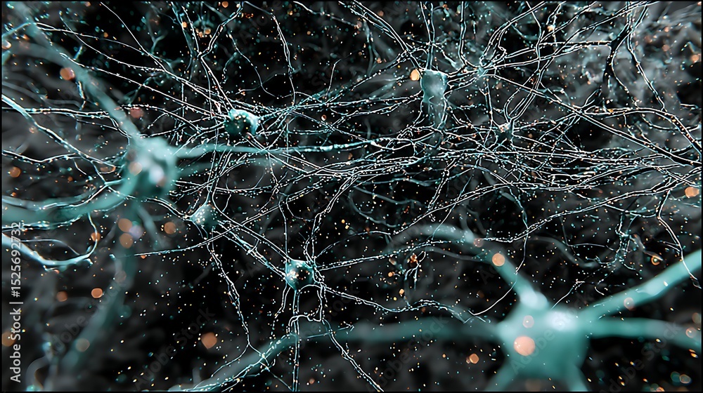 Aufkleber Exploring the intricate world of neurons, stunning 3d microbiology render of nerve cells background with ample copy space