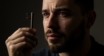 Lost Keys, Lost Memories: A Man Weeps Holding an Antique Key