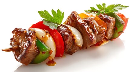 Meat and vegetable kebab skewer isolated on a