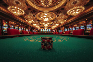 Luxurious casino interior with poker chips