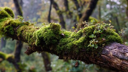 Rotten branch covered in green moss, isolated