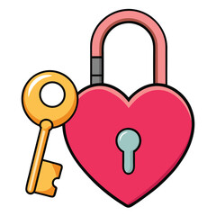 Vector illustration of a heart shaped lock and key representing love and affection
