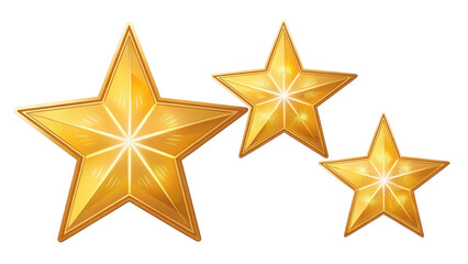 Obraz premium Three Shiny Gold Stars Sparkling Elegantly on a Transparent Background