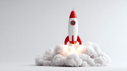 3D rocket launch on white background
