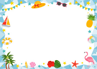 夏と海をイメージしたフレームイラスト_青
