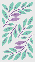 Fototapeta premium Modern botanical illustration featuring stylized leaves with purple and green foliage