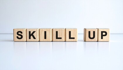 スキルアップを意味する英語のフレーズSKILL UPの文字が書かれたキューブブロック。 aiで生成	