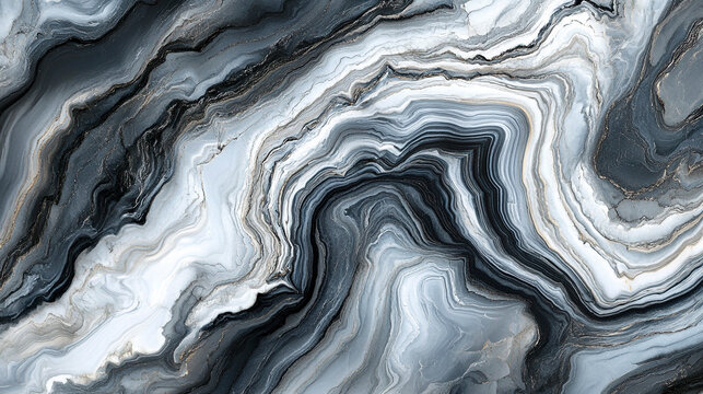 Abstract black and white marble pattern with swirling lines and fluid textures creating a dynamic flow