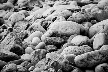 Black And White Of Large Rocks On Acadia Beach