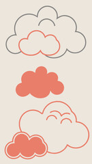 Obraz premium Stylized cloud illustrations in coral and gray with transparency on a white background