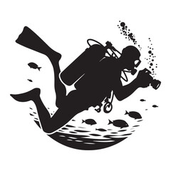 Scuba diver exploring silhouette vector illustration