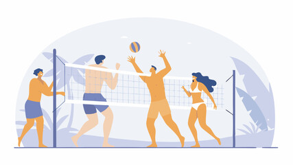 Obraz premium Friends are playing beach volleyball