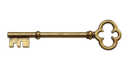 Ornate golden key on black. Antique, complex design