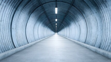 Obraz premium Long concrete tunnel with lights receding into the distance perspective view.