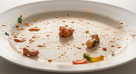 An empty plate with food remnants, suggesting a finished meal, after eating