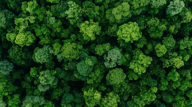 Aerial drone perspective looking straight down onto a lush green forest canopy with dense trees viewed from above creating a natural texture.