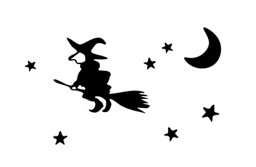夜空を飛ぶ魔女のシルエットイラスト