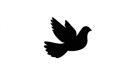 Fototapeta premium Black silhouette of a flying bird with outstretched wings against a plain white background illustration graphic design.