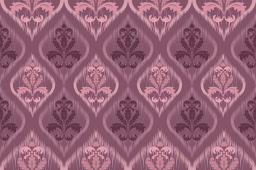 Ikat seamless floral pattern on earth tone , Motif ethnic floral seamless textil, embroidery, print striped ornament floral, pattern, design for wrapping, silk, scarf, background, text