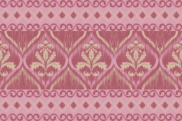 Ikat seamless floral pattern on earth tone , Motif ethnic floral seamless textil, embroidery, print striped ornament floral, pattern, design for wrapping, silk, scarf, background, text