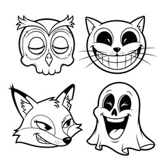 Fototapeta premium Black And White Cartoon Animal Halloween Illustrations