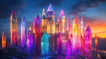 Obraz premium Enchanted Crystal Cityscape: A Dazzling Fantasy Landscape at Twilight