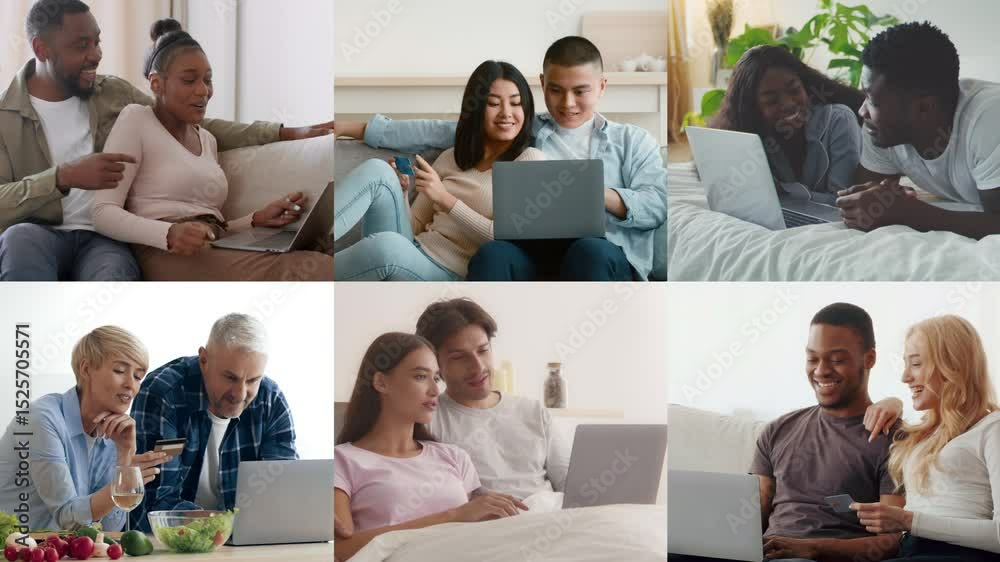 Poster a group of diverse individuals engage with laptops in a cozy indoor setting. they share experiences,