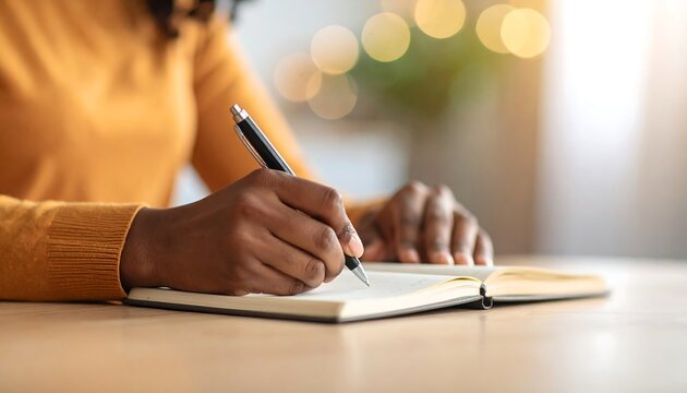 Woman writing in a notebook - Powered by Adobe