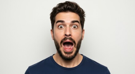 Astonished Man Portrait: Shocked Expression, Open Mouth, Closeup, Studio Shot, Surprised Face,  Human Emotion, 