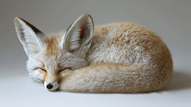 Adorable Fennec Fox Sleeping Peacefully on Soft Background