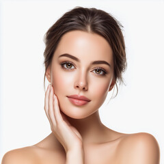 Closeup portrait of young woman with flawless skin and natural beauty
