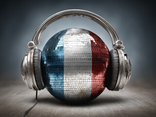 French disco ball with headphones representing music and culture fusion
