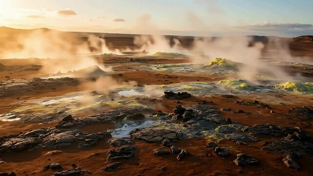 Iceland Geothermal Area Hot Springs Landscape Scene