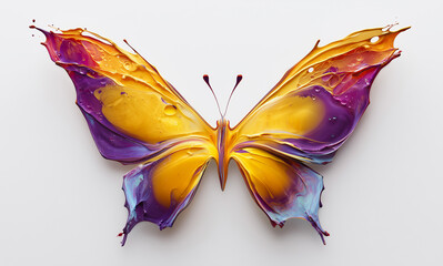 Abstract butterfly made from splashes of colorful paint on white background
