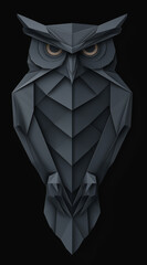 Minimal black origami owl design with sharp symmetry on dark background
