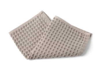 Fototapeta premium Clean brown waffle towel isolated on white, top view