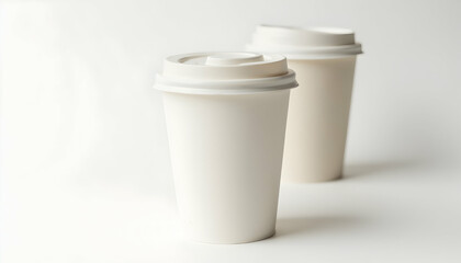 Disposable Paper Coffee Cups with Lids Isolated on White Background