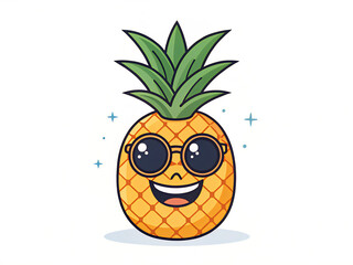 funny cartoon pineapple. pineapple, fruit, food, isolated, tropical, fresh, healthy, white, ripe, sweet, green, cartoon, juicy, yellow, orange