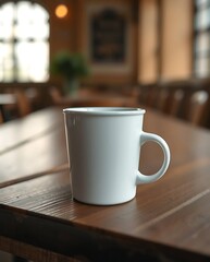 Obraz premium White Mug on Wooden Table. (1)