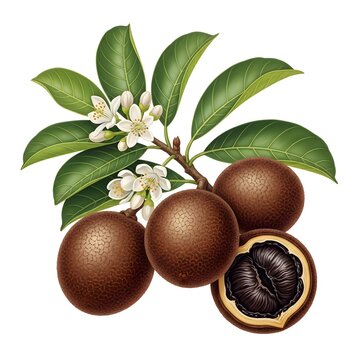 Fresh Sapodilla (Manilkara zapota) Fruits with Leaves