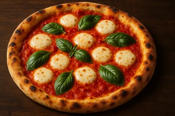 Gourmet Italian pizza with melted mozzarella cheese and fresh basil, close-up shot.
