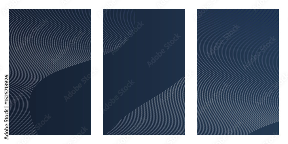 Canvas Prints three navy-blue gradient panels with white, subtle wave patterns. these backgrounds are likely used 