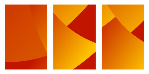 vector illustration of a set of colorful banners. Abstract orange and red patterns are displayed across three vertical panels. The geometric composition is intended as a decorative header element 