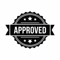 Approved Stamp Black and White Vector Graphic with Stars and Ribbon