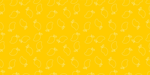 Seamless pattern of mango fruit with leaves on yellow background vector illustration. Flat design. 