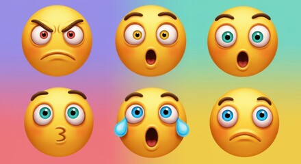 Obraz premium Collection of Diverse Emojis Displaying a Wide Range of Human Emotions and Expressions